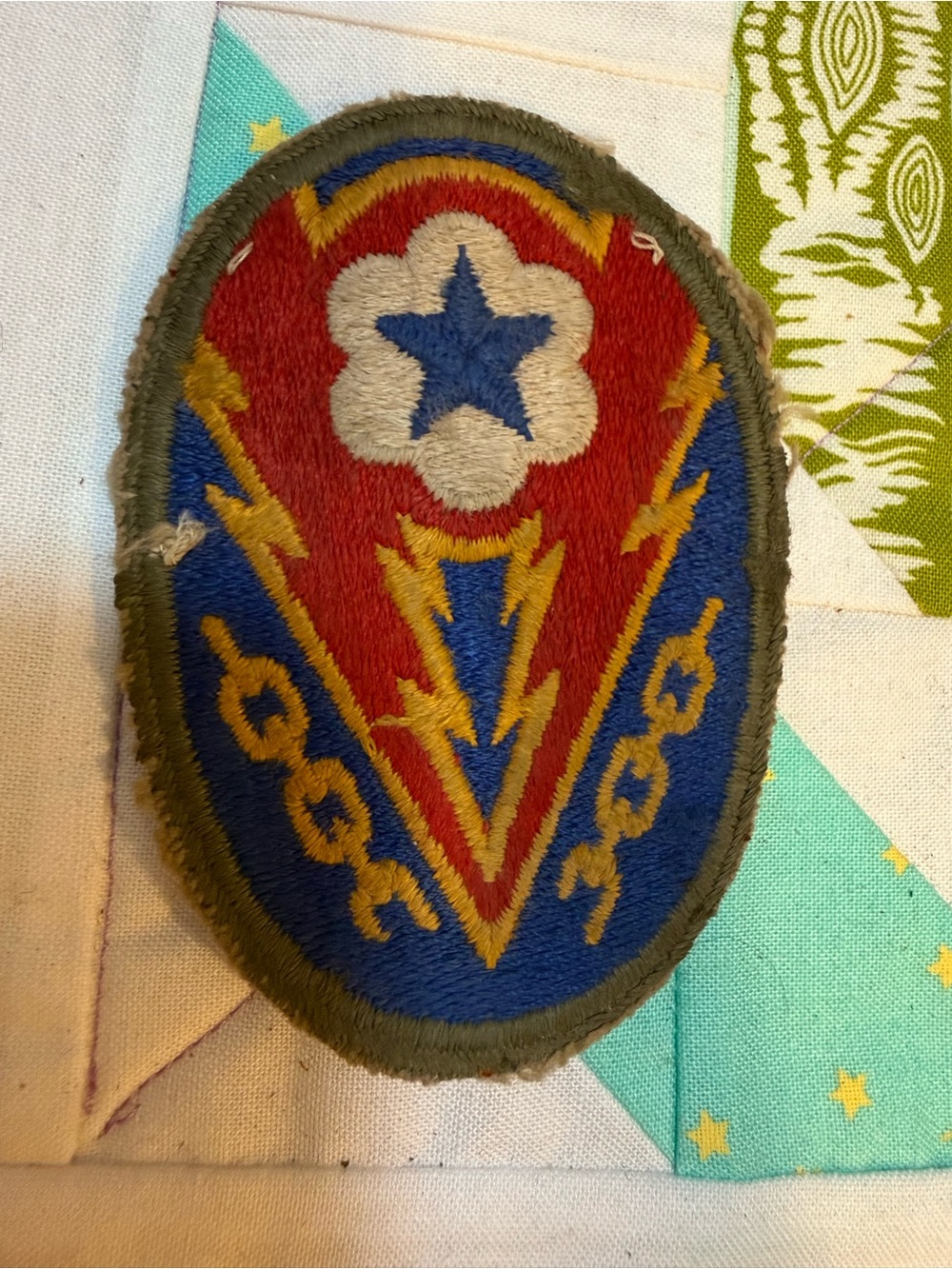 Vintage Embroidered Military Style Patch in Red, Blue & Yellow